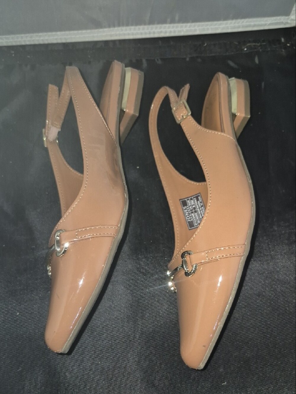 Jones New York Tan Pointed Slingback Flats with Gold Horsebit - Picture 5 of 8